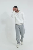 Erkek İçi Polarlı İki İplik Beli Bağcıklı Gri Jogger Eşofman Altı - 7