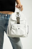 Saten Kumaş Kadın Sırt Çantası 33*23 Cm Yağmur İtici Kumaş Mega Bag Kapaklı Taşlı Model - 4
