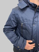 Erkek Kapüşon Çıkmalı İçi Kürklü Fermuar Detaylı Kanvas Lacivert Kaban Parka - 7