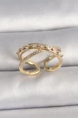 Pirinç Gold Renk Zirkon Taşlı Ayarlanabilir Kadın Yüzük - TJ-BYK3577 - 1
