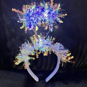Beyaz Renk Gümüş Işıltılı Püsküllü Led Işıklı Parlak Hologramlı Taç 25x12 Cm - 5