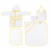 Sema Baby 5 Parça Bebek Bornoz Seti - Sarı - 1