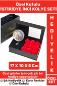 Premium Seri Anne Arkadaş Sevgiliye Hediye Kırmızı Güllü Özel Kutulu İSTİRİDYE İNCİ KOLYE SETİ - 1