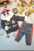 Erkek Bebek Panda Nakışlı Gri Takım - 1
