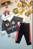Erkek Bebek Panda Nakışlı Siyah Takım - 1