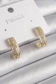 Pirinç Gold Renk Zirkon Taşlı Yarım Halka Model Kadın Küpe - TJ-BKP9977 - 1