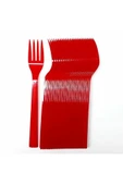 Plastik Kırmızı Renkli Lüx Parti Doğum Günü Çatal - 18 Cm. - 25 Adetlik 10 Paket thumbnail 4
