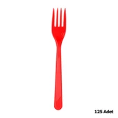 Plastik Kırmızı Renkli Lüx Parti Doğum Günü Çatal - 18 Cm. - 25 Adetlik 5 Paket thumbnail 2