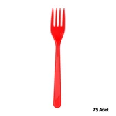 Plastik Kırmızı Renkli Lüx Parti Doğum Günü Çatal - 18 Cm. - 25 Adetlik 3 Paket thumbnail 2