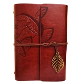 Yaprak Desenli Kahverengi Deri Defter - 5