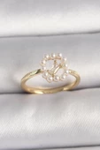 Pirinç Gold Renk Zirkon Taş Detaylı İncili Ayarlanabilir Yüzük - TJ-BYK3541 - 1