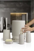 Banyo Seti Plastik Bej Renk 5 Parça Akıllı Çöp Kovası - 3