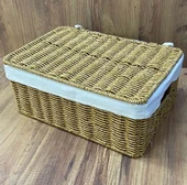 Rattan Örme Kapaklı Kutu Küçük Boy Çok Amaçlı Kapaklı Sepet - 1
