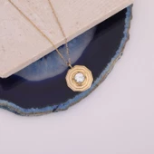 18Ayar Altın Mikron Kaplama Geometrik Tektaş Tasarım Kolye - CNS00599 thumbnail 4