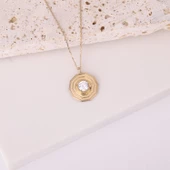 18Ayar Altın Mikron Kaplama Geometrik Tektaş Tasarım Kolye - CNS00599 thumbnail 5