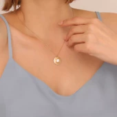 18Ayar Altın Mikron Kaplama Geometrik Tektaş Tasarım Kolye - CNS00599 thumbnail 2