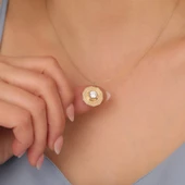 18Ayar Altın Mikron Kaplama Geometrik Tektaş Tasarım Kolye - CNS00599 thumbnail 1