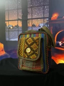Kilim dokuma cep telefon modelli otantik bordo askılı omuz çantası - 4
