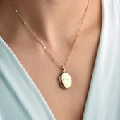 925 Ayar Altın Mikron Kaplama Oval Madolyon Kolye - CN00425 thumbnail 4