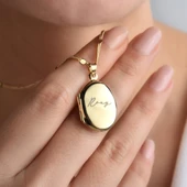 925 Ayar Altın Mikron Kaplama Oval Madolyon Kolye - CN00425 thumbnail 1