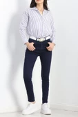 Etnik Desen Şeritli Kot Pantolon Mavi - 8