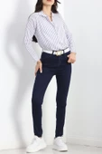 Etnik Desen Şeritli Kot Pantolon Mavi - 3