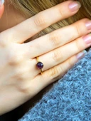 Doğal Taş Ametist Yuvarlak Doğal Taşlı Altın Kaplama Ayarlanabilir Kadın Yüzük euy53amt thumbnail 1