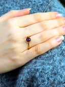 Doğal Taş Ametist Yuvarlak Doğal Taşlı Altın Kaplama Ayarlanabilir Kadın Yüzük euy53amt thumbnail 2