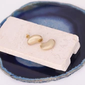 18 Ayar Altın Mikron Kaplama Fasulye Temalı Tasarım Gümüş Küpe - E00273 thumbnail 4