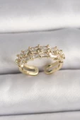 Pirinç Gold Renk Zirkon Taşlı Ayarlanabilir Yüzük - TJ-BYK3543 - 1
