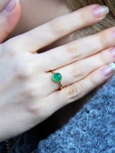 Doğal Taş Yeşil Akik Yuvarlak Doğal Taşlı Altın Kaplama Ayarlanabilir Kadın Yüzük euy53ya thumbnail 1