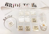 Gümüş Renk Bride Partisi Taç Kuşak Dövme Bileklik Seti Full 13 Parça - 2