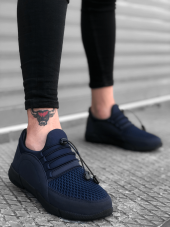 BA0173 Kalın Taban Lastikli Tarz Sneakers Lacivert Erkek Spor Ayakkabısı - 3