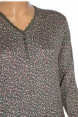 Cimariva Kadın Zarif Büyük Beden V Yaka Desenli Haki Bluz - 2
