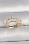 Pirinç Gold Renk Zirkon Taş Detaylı Kelebek Figür Ayarlanabilir Yüzük - EBJ250113W30547 - 1
