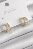 Pirinç Gold Renk Zirkon Taşlı Halka Model Kadın Küpe - EBJ250113W30509 - 1