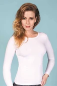 Kadın Beyaz Sıfır Yaka Uzun Kol Pamuk Elastan Body 2'li - 1
