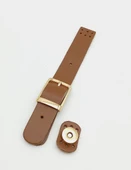 Çanta Aksesuar 18x2,3 cm Sütlü Kahve Gerçek Deri Tokalı Çanta Kapağı Light Gold Metalli - 1