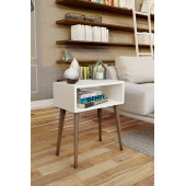 Yeni Konsept Beyaz Başucu Yan Sehpa Komodin(Ceviz Ayak) - 1