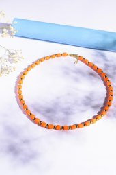 Turuncu Fimo Boncuk Kolye, Choker Kolye - 2