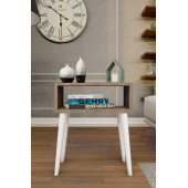 Yeni Konsept Ceviz Başucu Yan Sehpa Komodin(Beyaz Ayak) - 1