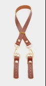Çanta Aksesuar Kızıl Kahve Renk 60x1.5 cm Gerçek Deri Çanta Sapı Light Gold Metalli - 1