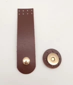 Çanta Aksesuar 11x3 cm Kızıl Kahve Gerçek Deri Düz Çanta Kapağı Light Gold Metalli - 1