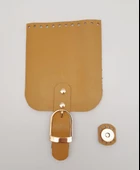 Çanta Aksesuar Gerçek Deri 21x12 cm Hardal Renk Çanta Kapağı Light Gold Metalli - 1