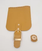 Çanta Aksesuar Gerçek Deri 21x12 cm Hardal Renk Çanta Kapağı Light Gold Metalli - 2