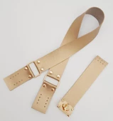 Çanta Aksesuar 70x4 cm Suni Deri Çanta Saplı Kapaklı Gold Renk Çanta Seti Light Gold Metalli - 2