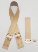 Çanta Aksesuar 70x4 cm Suni Deri Çanta Saplı Kapaklı Gold Renk Çanta Seti Light Gold Metalli - 3
