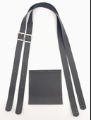 Çanta Aksesuar Suni Deri Cepli Ayarlanabilir Çift Saplı Çanta Seti Siyah Gümüş Metalli thumbnail 2