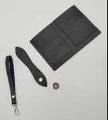 Çanta Aksesuar Kartlıklı Cüzdan İçi Deri Seti Siyah Renk Gümüş Metalli thumbnail 3