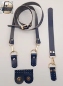 Çanta Aksesuar Gerçek Deri Foryouu Model Çanta Deri Seti Lacivert Renk Light Gold Metalli - 1